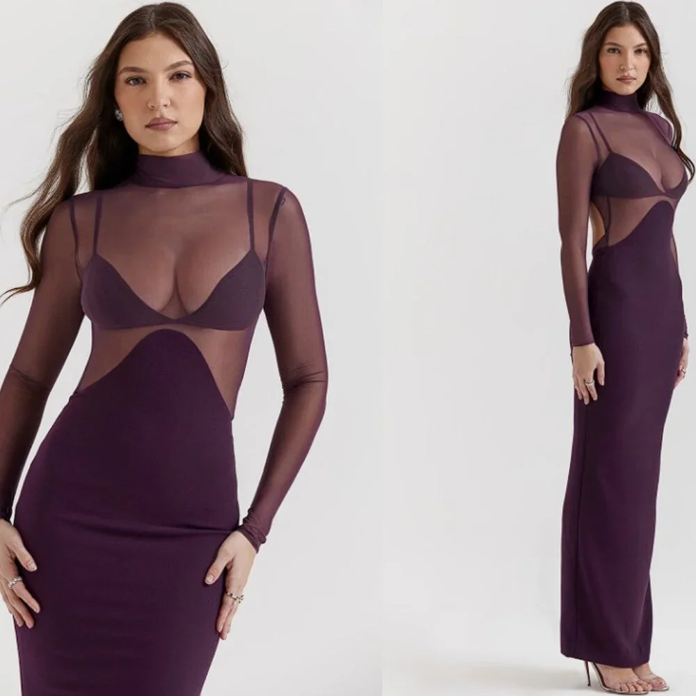 HOUSE OF CB 'Safiya' Black Grape Maxi Dress NWT